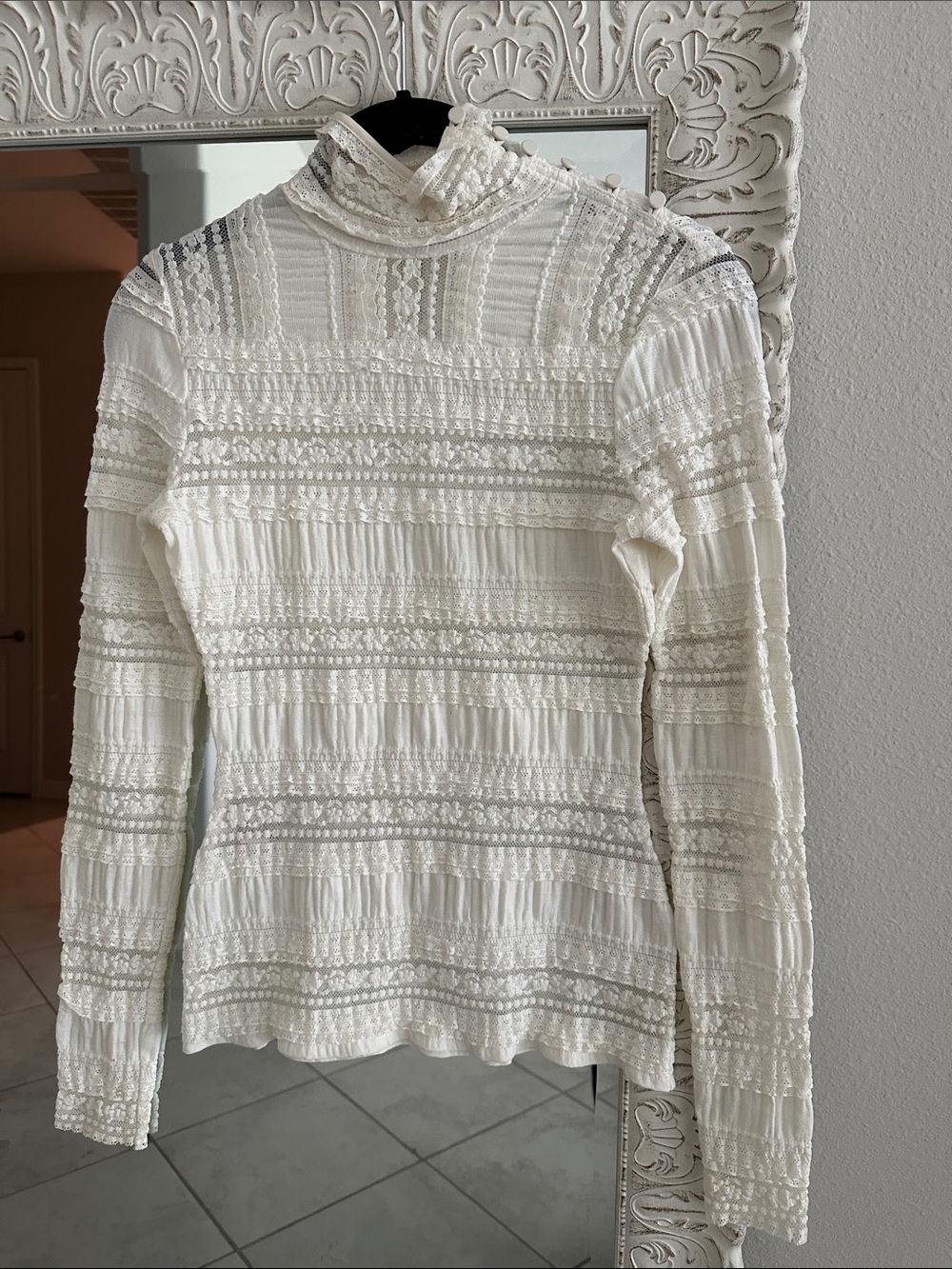 cinq a sept Antonia Ivory Lace Turtleneck